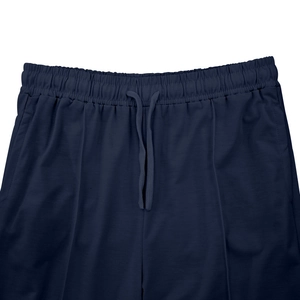 Close-up of Navy Blue elastic waistband with drawstring on casual cotton pants