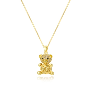 Detail of gold panda pendant with white rhinestones and hollow geometric ball structure