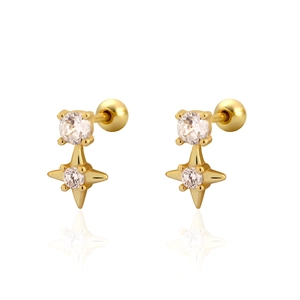 S925 Sterling Silver Starburst Stud Earrings With Round Zircon Screw Back Mini Geometric For Women