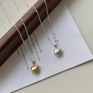 Minimalist 925 Sterling Silver Heart Pendant Necklace 3D Puff Heart Jewelry Small Satellite Bead Chain Gift For Women