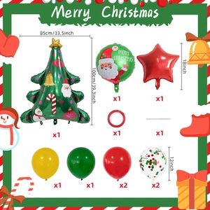Detailed set of Christmas tree foil balloons and latex balloons for holiday decoration