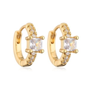 Minimalist gold-plated geometric hoop earrings with sparkling square cubic zirconia