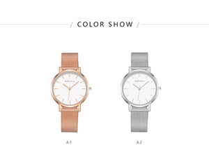 Minimalist women's watches with mesh band in rose gold and silver finishes