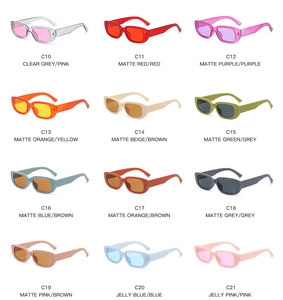 Grid display of vintage rectangular sunglasses in twelve vibrant matte and jelly colors