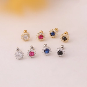 Zircon sunflower stainless steel cartilage stud earrings in gold and silver set
