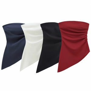 Detail view of ruched strapless tops showing four color options in high-quality stretch knit