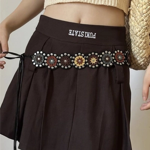 Ceinture Chaîne De Taille À Fleurs Bohème Pour Femmes Cuir Vintage Géométrique Circulaire Réglable Rétro Punk