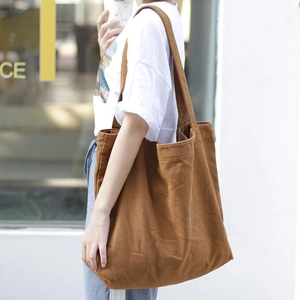 Large Capacity Canvas Tote Bag Minimalist Solid Color Shoulder Bag For Daily Shopping Travel Casual Retro Women