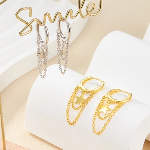 Elegant S925 sterling silver double chain star earrings in gold and silver finish