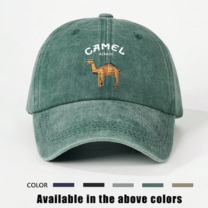 Casquette de baseball en coton délavé avec broderie chameau et sangle réglable vert foncé