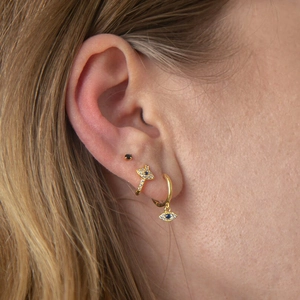 Ensemble de boucles d'oreilles œil porte-bonheur en argent S925 doré sur oreille