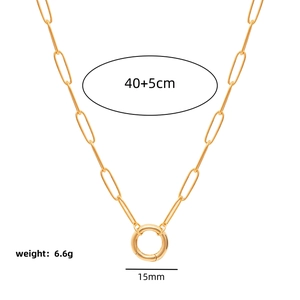18K gold plated paperclip chain necklace with 15mm ring pendant for DIY jewelry