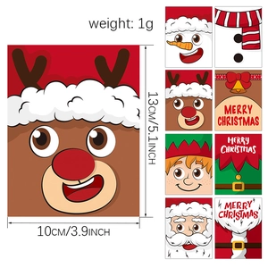 Christmas themed cartoon stickers with Santa and reindeer motifs in red and white