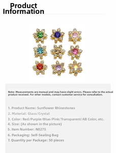 Macro shot of 13mm rhinestone flower charms with colorful glass and crystal edges