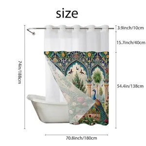 Waterproof peacock garden shower curtain with metal rings measuring 71x74 inches