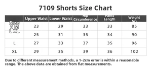 Detailed size chart for women's brushed athletic shorts showing waist and hip measurements