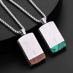 Pendant Necklace Stainless Steel Natural Tiger Eye Malachite Rectangular Tag Engraved Crossed Arrows For Men Women