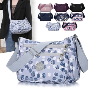 Women Nylon Crossbody Bag Waterproof Multi-Pocket Shoulder Bag Travel Purse Adjustable Strap Printed Casual Lightweight