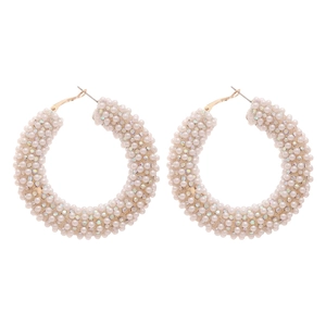 Elegant silver needle hoop earrings with pavé pearls and sparkling rhinestones