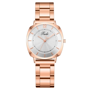 Fashion rose gold sunray dial women's quartz watch with sleek stainless steel link strap