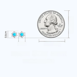 Detailed view of S925 sterling silver flower earrings with turquoise and size comparison