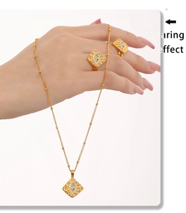 Wearing effect of square eye pendants with blue turquoise and white cubic zirconia