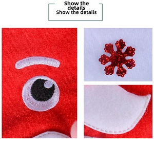 Detail showing embroidered eyes, red sequin snowflake, and soft white felt stitching