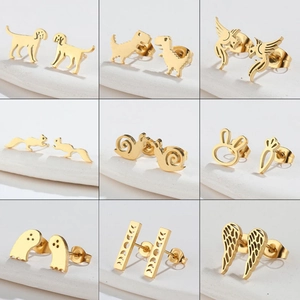 Minimalist Stainless Steel Stud Earrings Cute Animal Squirrel Rabbit Carrot Ghost Moon Phase Fashion Jewelry For Women