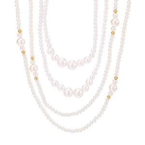 Elegant layered pearl necklace with gold beads and 18K gold plated stainless steel