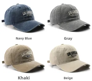 Detailed grid view of washed vintage baseball caps with Los Angeles embroidery in four colors