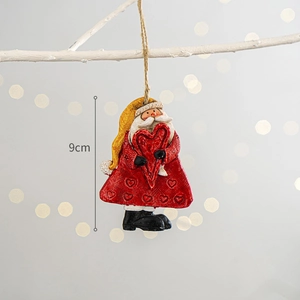 Pendaglio Babbo Natale rétro in resina con cuore per albero di Natale da 9cm