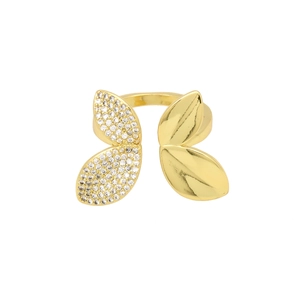 Detailed view of adjustable golden butterfly ring with sparkling pavé zircon accents