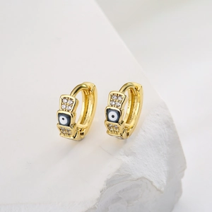 Gold-plated mini hoop earrings with zircon stones and blue evil eye enamel charms