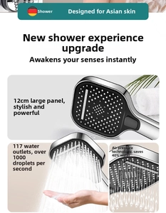 Detail of 12cm square shower head with 117 silicone nozzles and air pressure boost