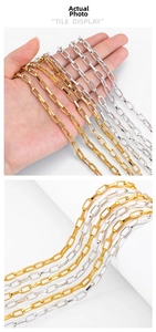 Polished alloy paperclip link chain in gold and silver finish for DIY jewelry making
