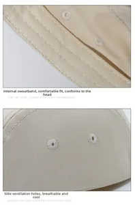 Detail of multi-row stitching on brim and embroidered eyelets of beige canvas cap