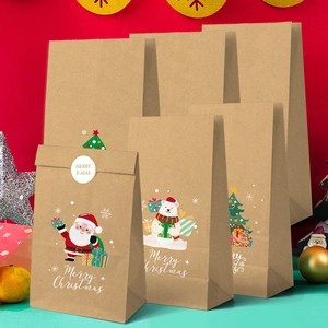 Christmas Kraft paper gift bags with Santa, Polar Bear and Merry Christmas stickers