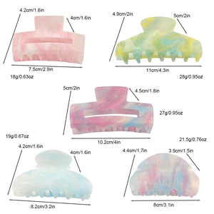 Starry sky gradient marble hair clips in various sizes with detailed measurements