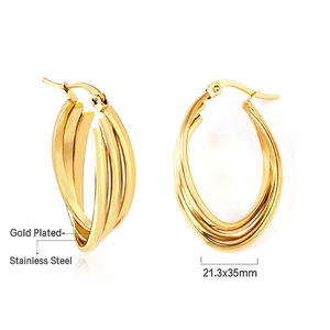 Minimalist multi-layered 18K gold plated stainless steel hoop earrings for women