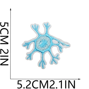 Detailed neuron cell embroidery patch with white edges measuring 5.2cm x 5cm