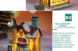 Détail de la boutique de jouets de Noël en résine LED avec texture de neige