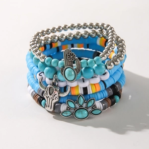 Bohemian multi-layer stackable bracelet set with bull head and turquoise beads