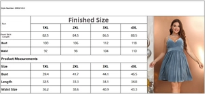 Guide des tailles détaillé pour robe grande taille col en V du 1XL au 4XL en cm et en pouces