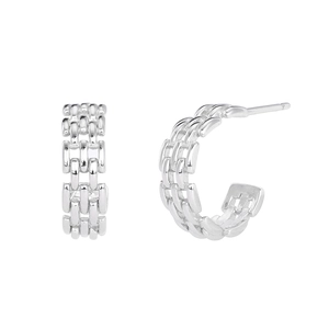S925 sterling silver hoop earrings with a trendy twisted woven geometric chain design