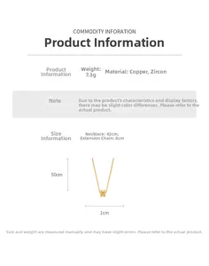 Detailed size specifications for 18k gold plated necklace with copper and zircon material