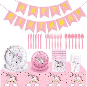 Fournitures Fête Anniversaire Licorne Décoration Table Rose Arc En Ciel Papier Plastique Jetable Pailles Estampage Or