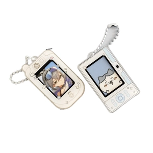 Mini acrylic game console card holder keychain for 1-inch photos and bag decor