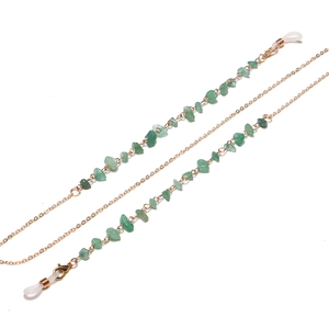 Green aventurine gemstone and gold metal chain for glasses and masks with rubber loops
