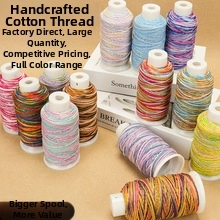 Close-up of colorful braided cotton threads on spools for DIY jewelry making