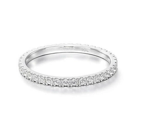 Macro shot of S925 sterling silver stamp and sparkling gems on eternity band